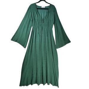 Essential Flair Bell Sleeve Romantic Emerald Green Peasant Dress Size Medium